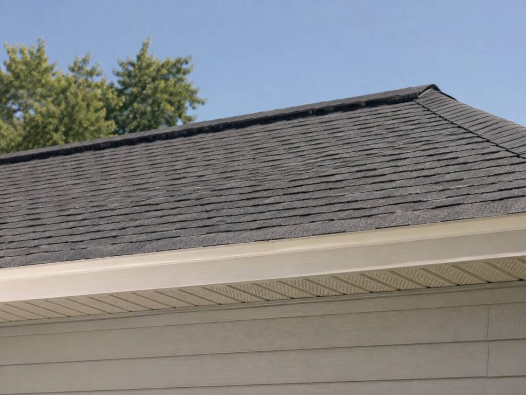 Close-up of ridge vent and soffit ventilation system on New Jersey home